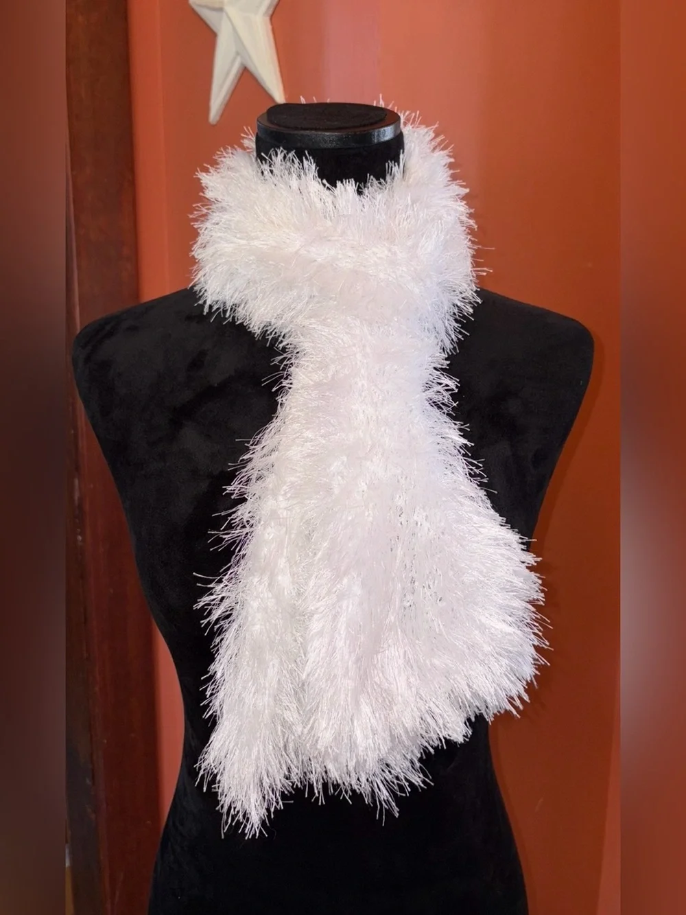 Handmade White Fuzzy Eyelash Scarf